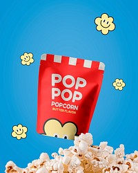 Popcorn sachet mockup, food packaging design psd