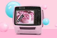 CRT TV screen mockup, retro digital device psd