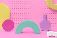 3D Memphis shapes background, aesthetic geometric design