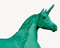 Green unicorn statue, mythical creature psd