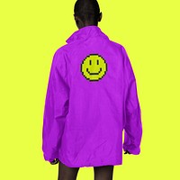 Jacket mockup, purple retro outerwear design psd