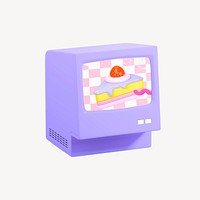 3D retro computer screen, cute graphic psd