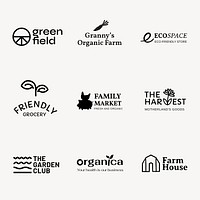 Organic food business logo template, editable design vector set