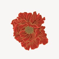 Aesthetic red peony, vintage Japanese flower psd