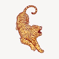 Roaring tiger, gold vintage animal illustration psd