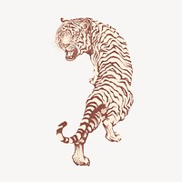 Roaring tiger, vintage animal illustration psd