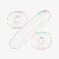 Percent sign symbol, 3D transparent holographic bubble