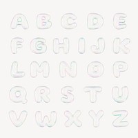 A-Z capital letters, 3D transparent holographic bubble set