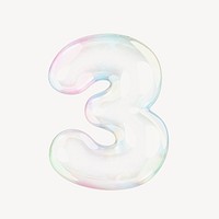 3 number three, 3D transparent holographic bubble