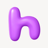 3D purple h letter, isolated English alphabet psd