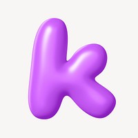 3D purple k letter, isolated English alphabet psd