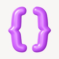 Curly brackets symbol, 3D purple balloon texture