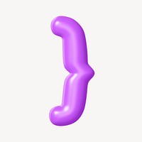 Curly bracket symbol, 3D purple balloon texture