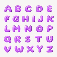 3D English alphabet, purple balloon texture set