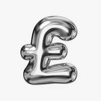 British pound sign, 3D chrome metallic balloon design