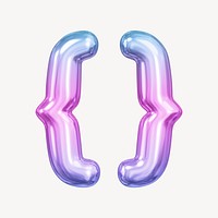 Curly brackets symbol, pink 3D gradient balloon design