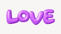 Love 3D word, purple balloon texture