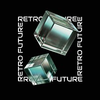 Crystal cube collage element, retro future design psd