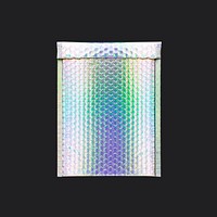 Holographic packaging collage element, iridescent bubble mailer design psd