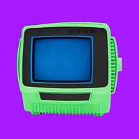 CRT TV collage element, retro design psd