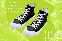 Black high top sneakers, street fashion