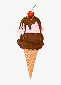 Chocolate ice-cream cone, Summer dessert illustration vector
