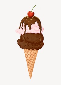 Chocolate ice-cream cone, Summer dessert illustration
