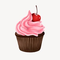 Strawberry cupcake, delicious bakery dessert illustration vector