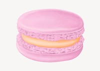 Pink strawberry macaroon, cute dessert illustration psd