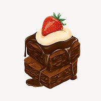 Fudge brownies, strawberry topping, dessert illustration psd