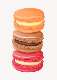 Colorful macaroons, cute dessert illustration psd