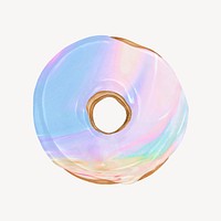 Holographic glazed donut, aesthetic dessert illustration psd