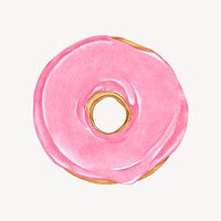 Strawberry glazed donut, aesthetic dessert illustration psd