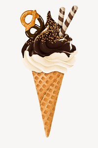 Chocolate covered vanilla soft serve, Summer dessert illustration vector