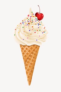 Vanilla sprinkles soft serve, Summer dessert illustration psd