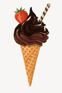 Chocolate strawberry soft serve, Summer dessert illustration vector