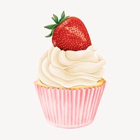 Strawberry cupcake, delicious bakery dessert illustration psd