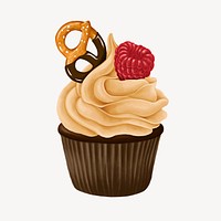 Pretzel cupcake, delicious bakery dessert illustration psd