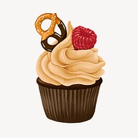 Pretzel cupcake, delicious bakery dessert illustration vector