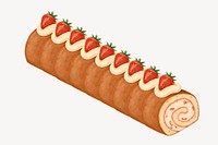 Strawberry roll cake, bakery dessert illustration vector