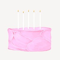 Pink birthday cake, dessert illustration vector