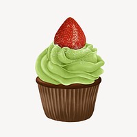 Matcha cupcake, delicious bakery dessert illustration psd