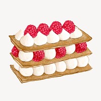 French mille-feuille, berry vanilla pastry illustration vector