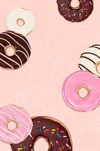 Pink donut frame background, dessert aesthetic illustration psd
