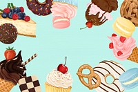 Aesthetic desserts frame background, blue colorful design vector