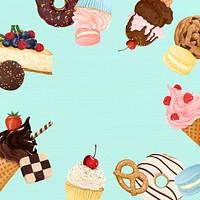 Aesthetic desserts frame background, blue colorful design vector