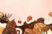 Delicious desserts border background, aesthetic gradient design psd