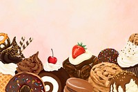 Delicious desserts border background, aesthetic gradient design vector