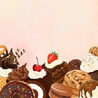 Delicious desserts border background, aesthetic gradient design vector