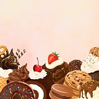 Delicious desserts border background, aesthetic gradient design psd